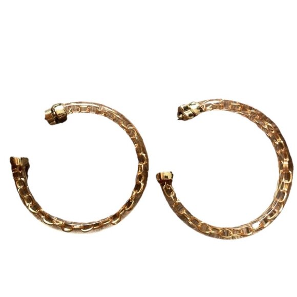 Vintage 80’s Largo Gold Tone Hoop Dangle Earrings Poured Lucite Statement Sz 3” - Picture 1 of 8